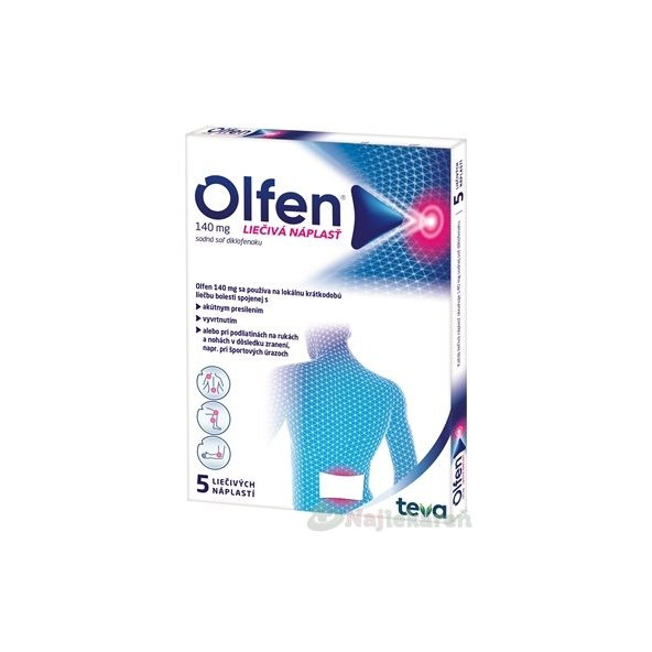 Olfen 140 mg (Diclobene) liečivá náplasť na liečbu bolesti 5 ks
