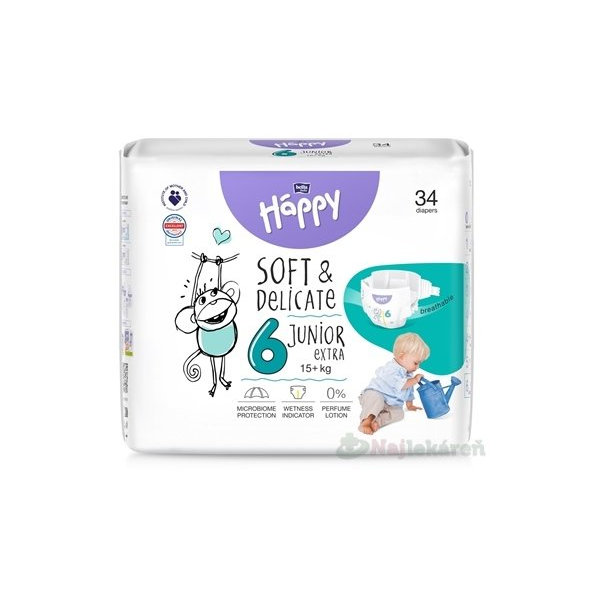 bella HAPPY Soft&Delicate 6 Junior Extra detské plienky (od 16+ kg) 34 ks
