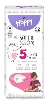 E-shop bella HAPPY Soft&Delicate 5 Junior detské plienky (11-18 kg) 52 ks