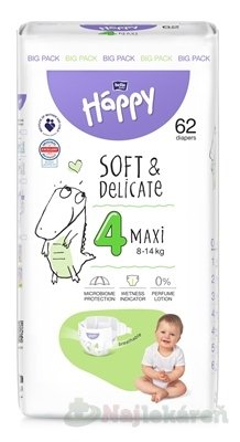 E-shop bella HAPPY Soft&Delicate 4 Maxi detské plienky (8-14 kg) 62 ks