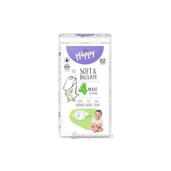 bella HAPPY Soft&Delicate 4 Maxi detské plienky (8-14 kg) 62 ks