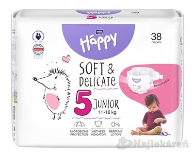 E-shop bella HAPPY Soft&Delicate 5 Junior detské plienky (11-18 kg) 38 ks