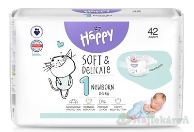 E-shop bella HAPPY Soft&Delicate 1 Newborn detské plienky (2-5 kg) 42 ks