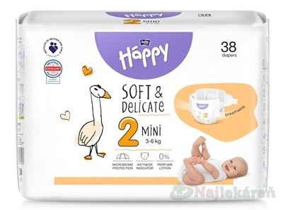 E-shop bella HAPPY Soft&Delicate 2 Mini detské plienky (3-6 kg) 38 ks