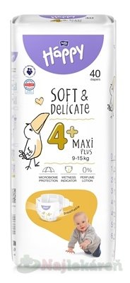 E-shop bella HAPPY Soft&Delicate 4+ Maxi Plus detské plienky (9-15 kg) 40 ks