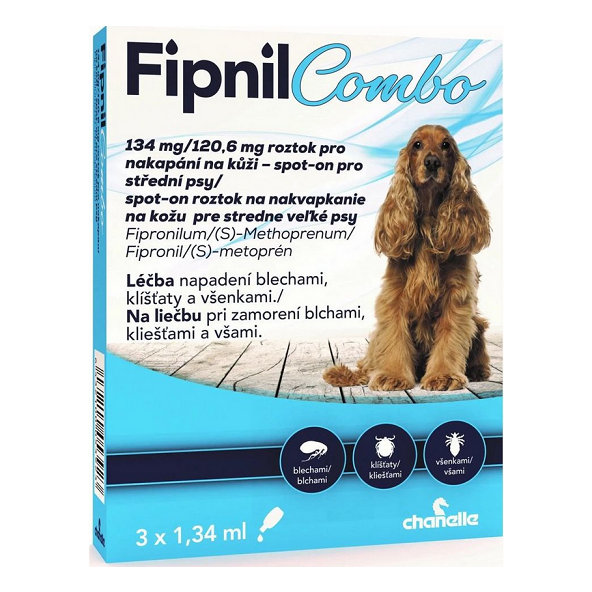 Fipnil Combo DOG 134mg / 120,6mg spot-on pipety proti kliešťom a blchám pre psy 3 x 1,34ml