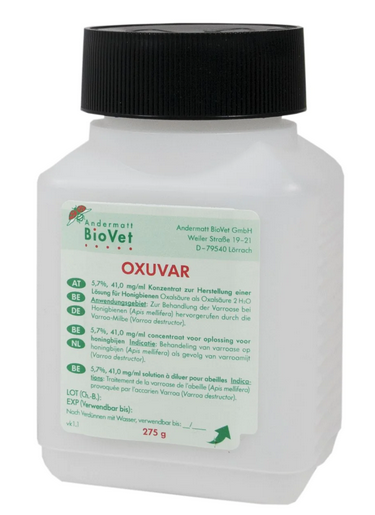 E-shop Oxuvar 5,7%, 41 mg/ml koncentrát na roztok pre včely medonosné, 500 ml fľaša s 275 g roztoku