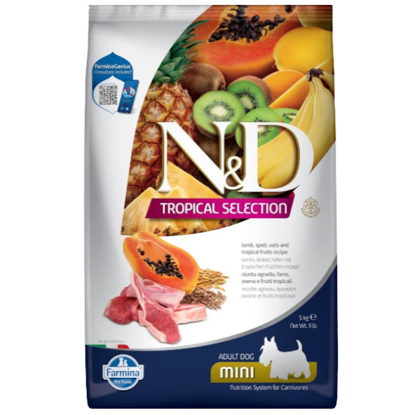 Farmina N&D dog TROPICAL SELECTION (AG) adult mini, lamb granule pre psy 1,5kg