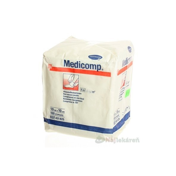 MEDICOMP kompres z netkaného textilu, nesterilný (10x10cm) 100ks