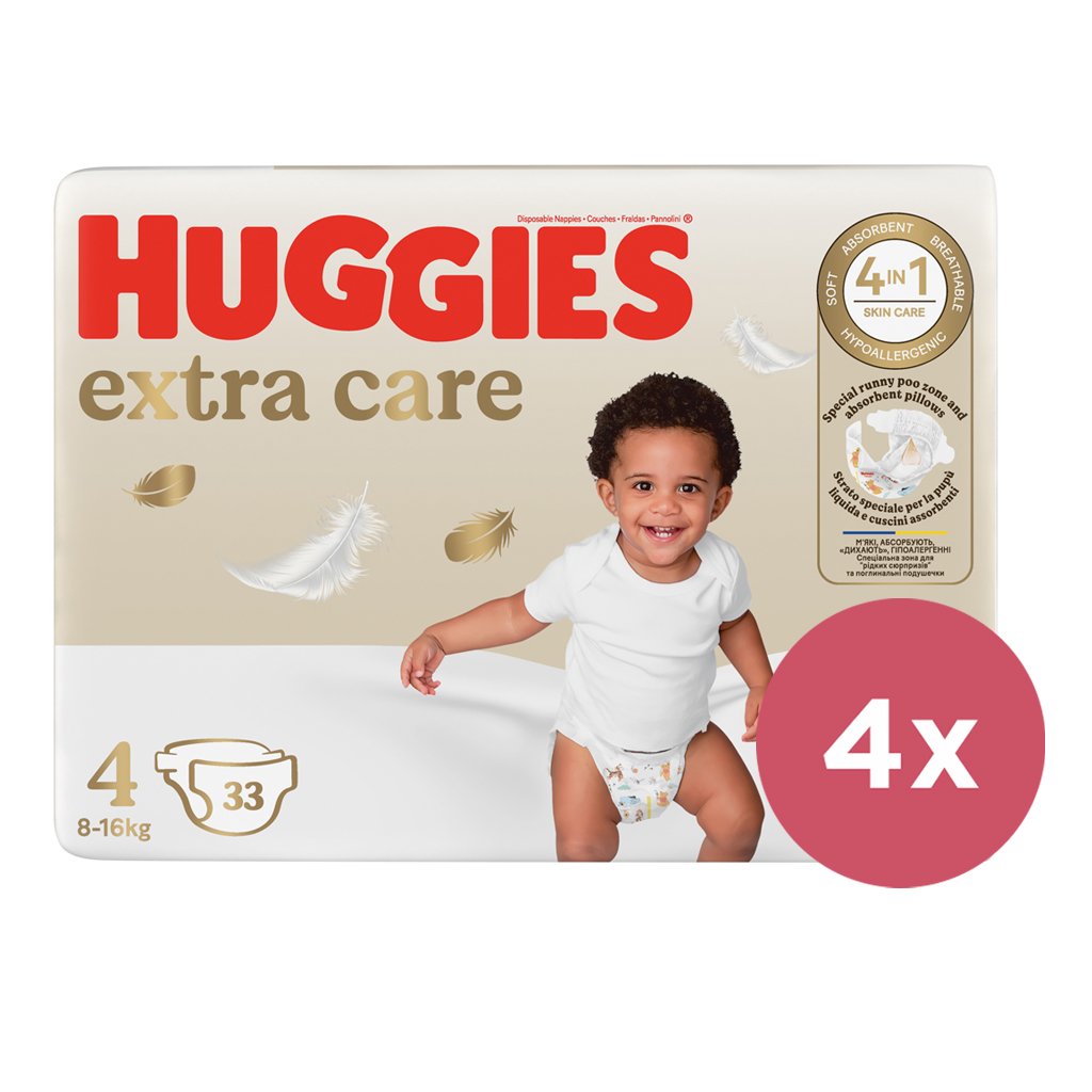 E-shop 4x HUGGIES® Plienky jednorázové Extra Care 4 (8-14 kg) 33 ks