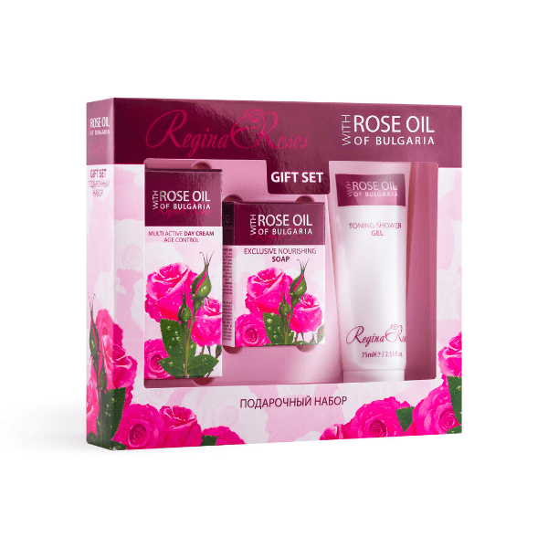E-shop Darčekový set s ružovým olejom pre ženy - denný krém, mydlo a sprchový gél Biofresh