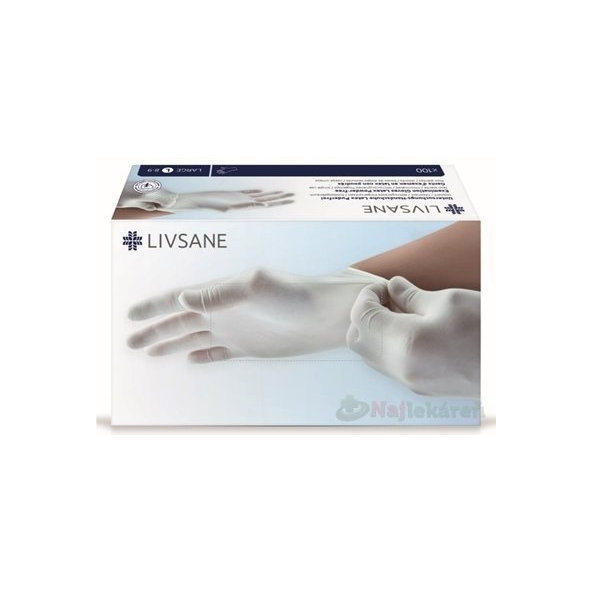 LIVSANE Latexové rukavice nepúdrované L veľ. 8-9, nesterilné 100 ks