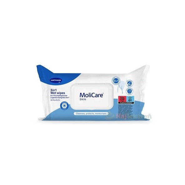 MoliCare SKIN Wet wipes 3v1 vlhčené obrúsky s harmančekovým extraktom 50 ks