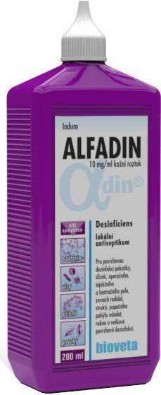 E-shop Alfadin 10mg/ml dermálny roztok na povrchovú dezinfekciu pokožky, slizníc 200ml