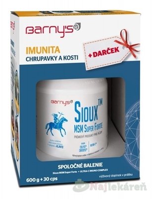 E-shop Barny's Sioux MSM Super Forte + Darček kĺbová výživa prášok 600 g + 30 kapsúl