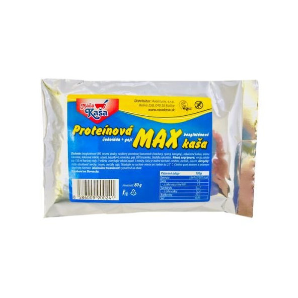 Proteínová kaša čokoládová vegánska bez lepku s goji MAX Naša Kaša 80g