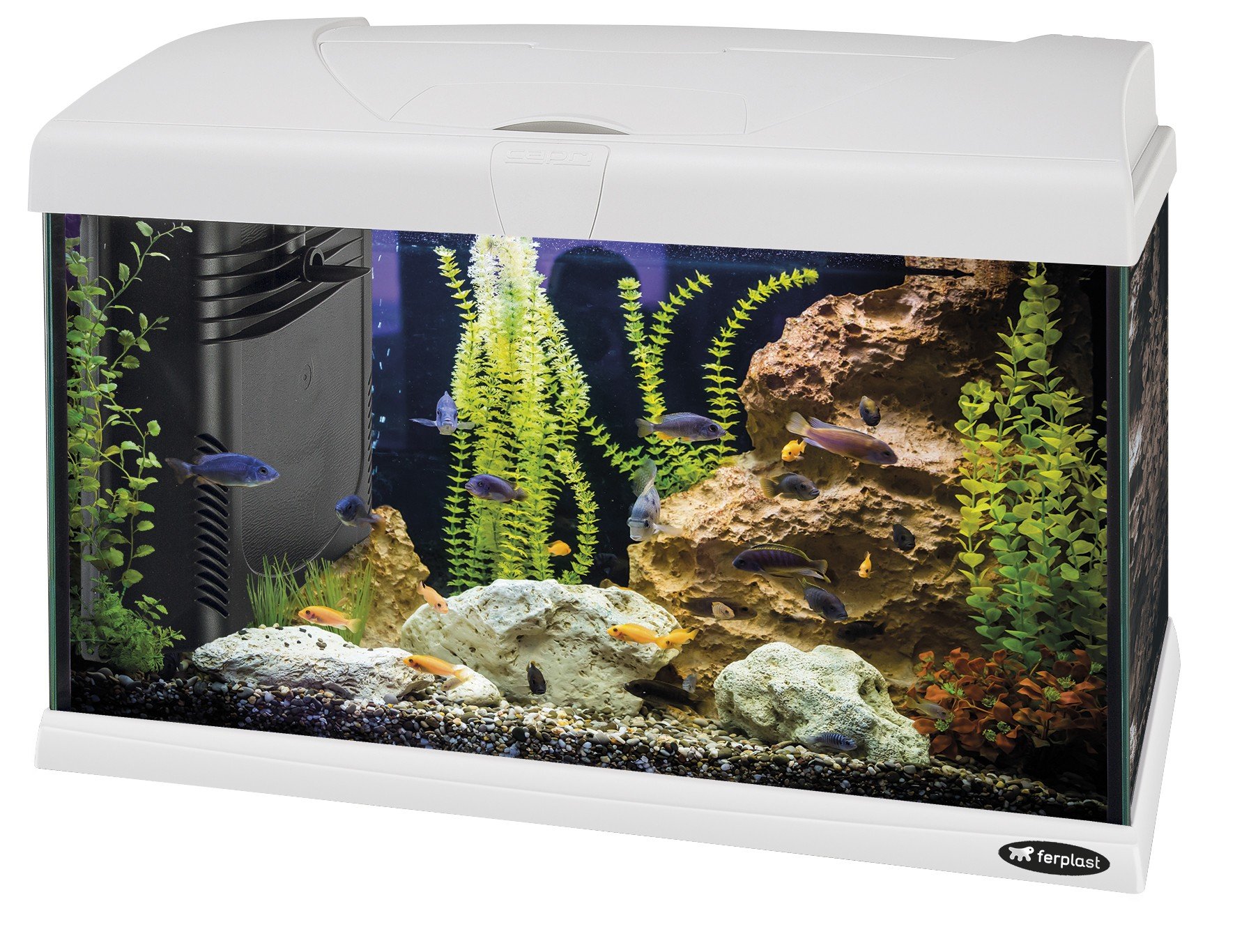 E-shop Ferplast CAPRI 50 LED WHITE sklenené akvárium s LED lampou, vnútorným filtrom a ohrievačom