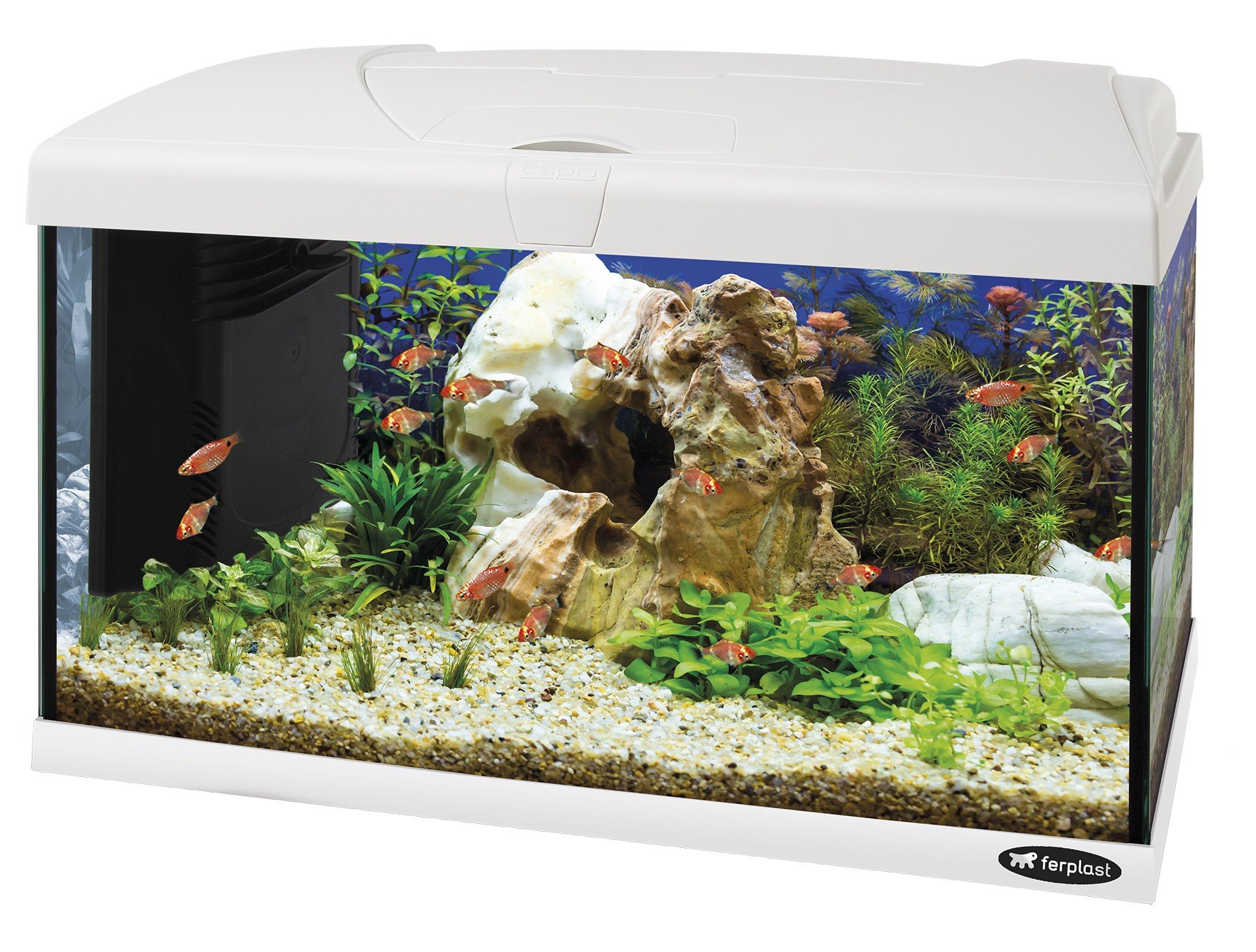 E-shop Ferplast CAPRI 60 LED WHITE sklenené akvárium s LED lampou, vnútorným filtrom a ohrievačom