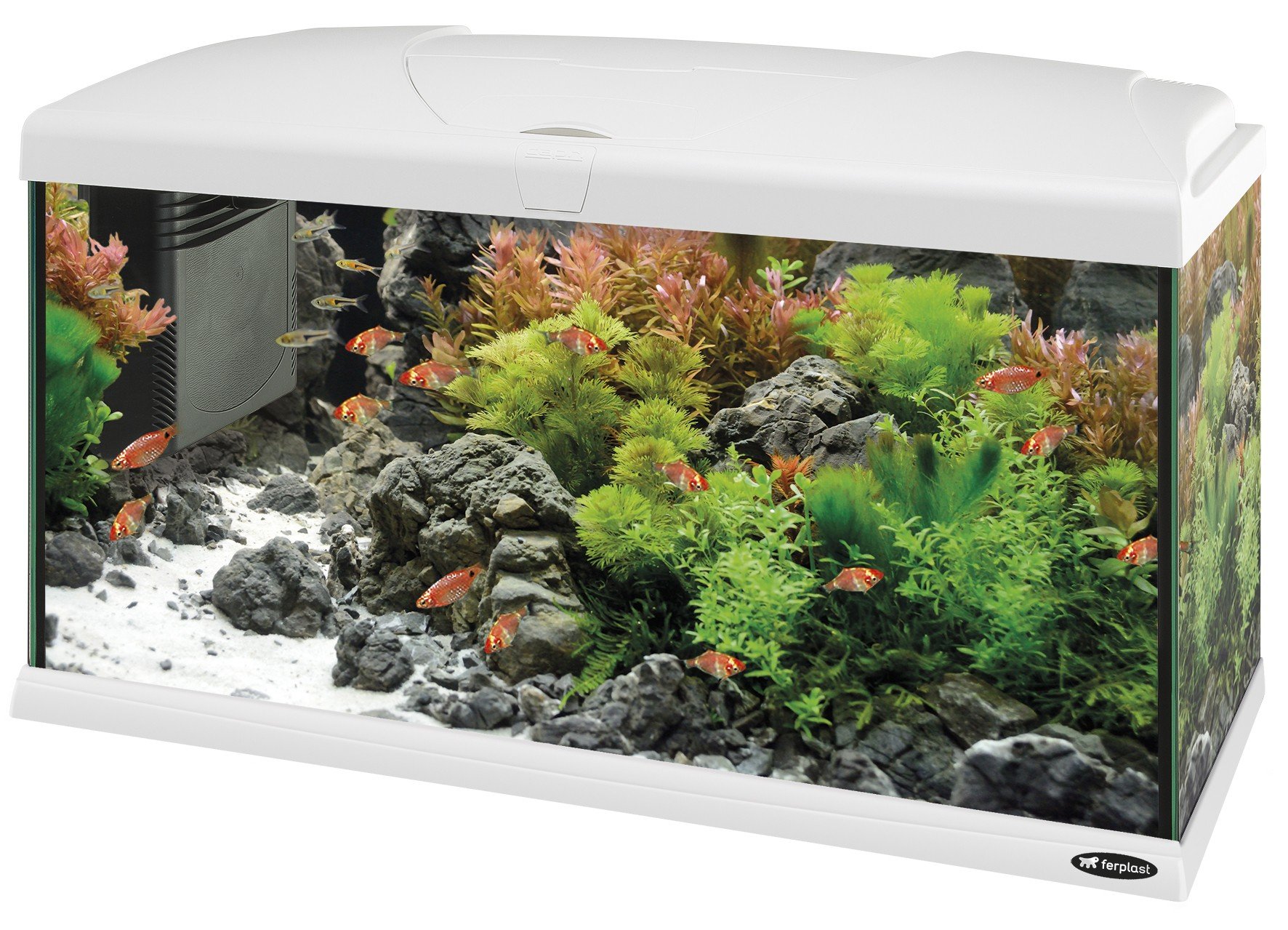 E-shop Ferplast CAPRI 80 LED WHITE sklenené akvárium s LED lampou, vnútorným filtrom a ohrievačom