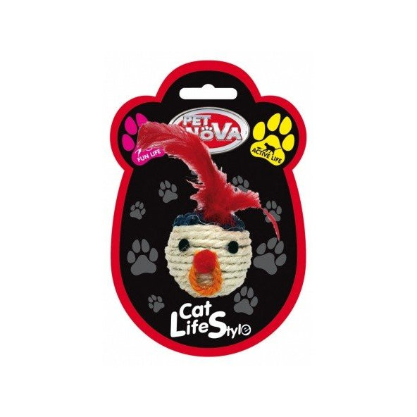 Pet Nova CAT sisalhead 5 hračka pre mačky sisalová hlava 5 cm s pierkami