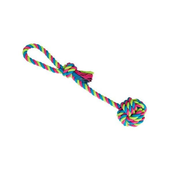 HIP HOP DOG HHD pretahovadlo s bavlnenou loptou 7cm, 38cm/130g cervená,modrá,žltá