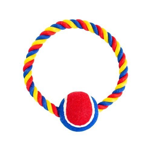 E-shop HIP HOP DOG HHD bavlnený kruh s tenisákom 6cm, 18cm/ 140g cervená,modrá,biela