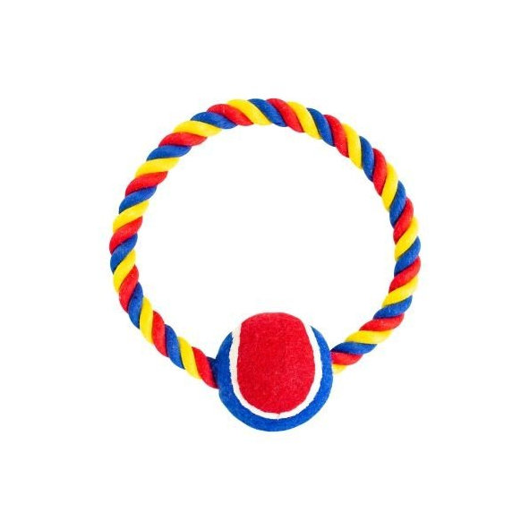 HIP HOP DOG HHD bavlnený kruh s tenisákom 6cm, 18cm/ 140g cervená,modrá,biela