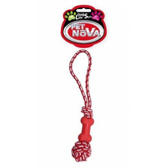 Pet Nova TPR ROPEDUMBBELL RED hračka pre psy kosť na lane červená 40cm