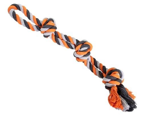 HIP HOP DOG HHD bavlnené dvojité lano 3 knoty 60cm/ 450g šedá, oranžová, tm.šedá