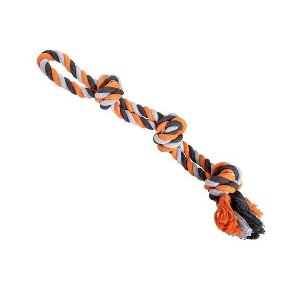 HIP HOP DOG HHD bavlnené dvojité lano 3 knoty 60cm/ 450g šedá, oranžová, tm.šedá