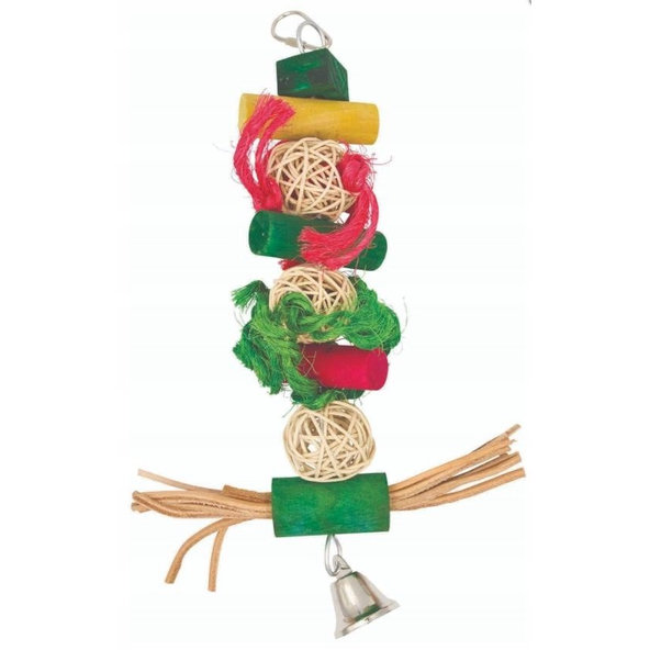 Beeztees Hracka pre papgája dlhá s loptickymi, valcekmi, zvoncekom 28 cm