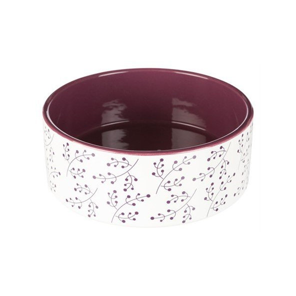 NEAKTIVNY PRODUKT Trixie Bowl, flower motif, ceramic, 1.4 l/ř 20 cm, white/berry