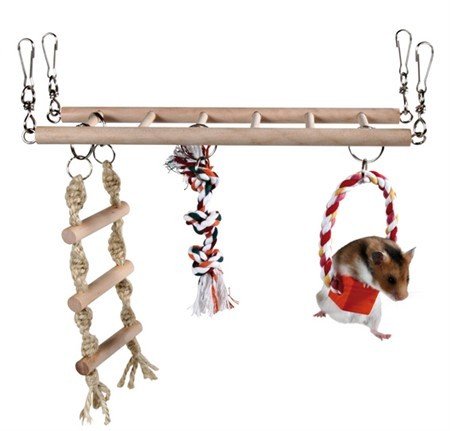 E-shop Trixie Suspension bridge, rope ladder&toy, hamster, wood/rop, 29 × 25 × 9 cm