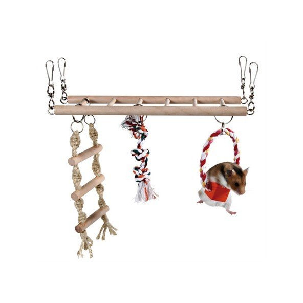 Trixie Suspension bridge, rope ladder&toy, hamster, wood/rop, 29 × 25 × 9 cm