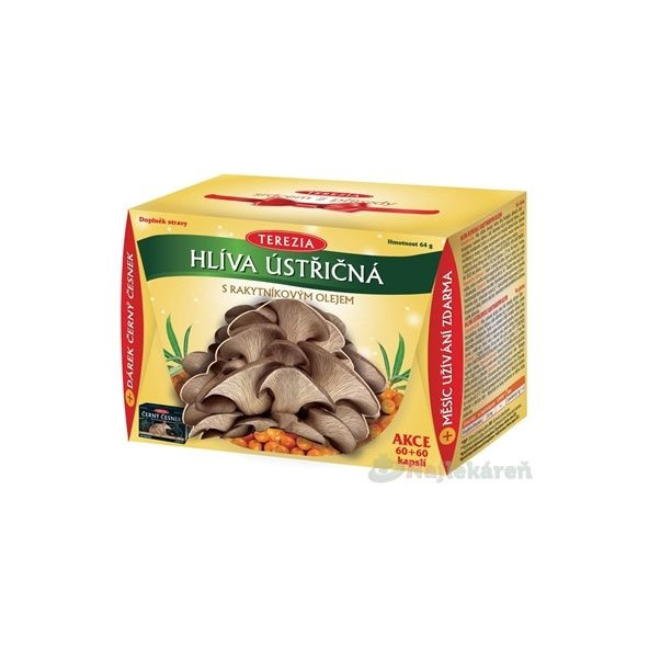 TEREZIA HLIVA USTRICOVITÁ S RAKYTNÍKOVÝM OLEJOM AKCIA 2x60 ks + darček Čierny cesnak 30 ks