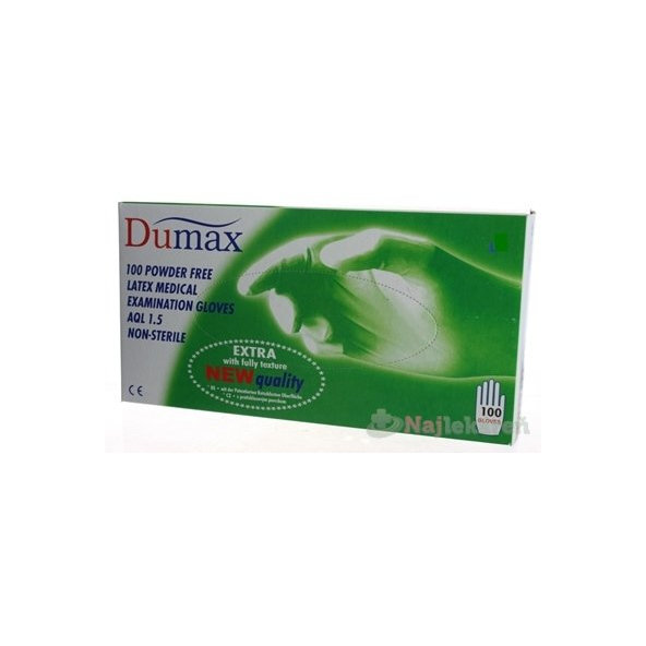 DUMAX RUKAVICE latexové vyšetrovacie nesterilné bez púdru, veľkosť L; 100ks