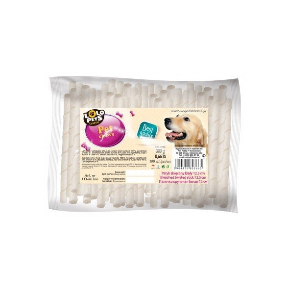 Zuvacie kosti BIELA.tyc z byvolej kože 25cm 20mm