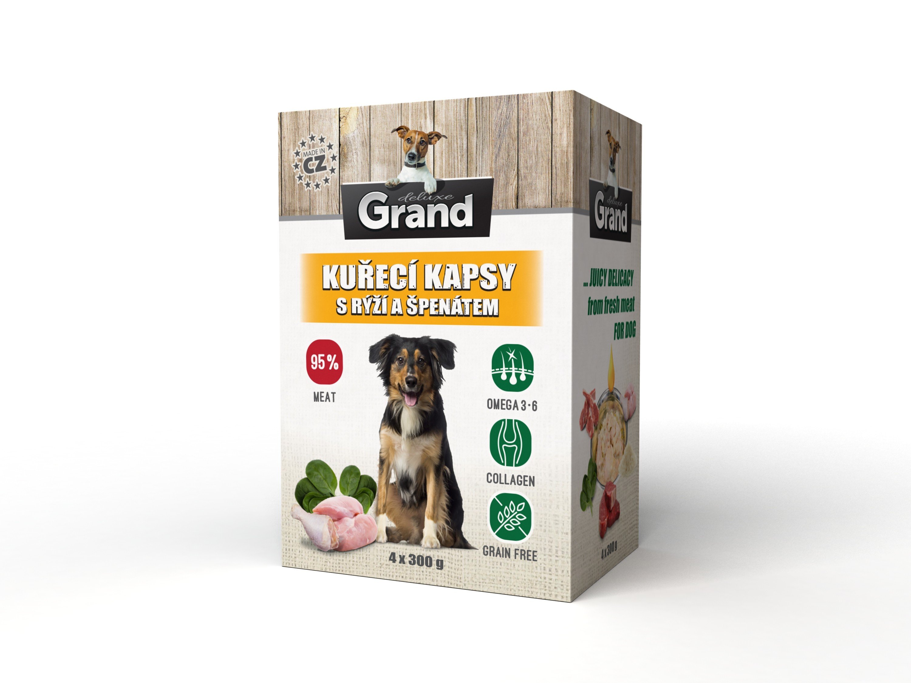 E-shop Grand - konzervy GRAND DELUXE kuracie s ryžou a špenátom 4 x 300g kapsicky pre psov