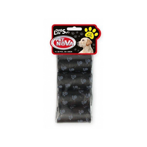 Pet Nova mikroténové vrecká na psie výkaly, čierne s potlačou labiek 4 x 20ks