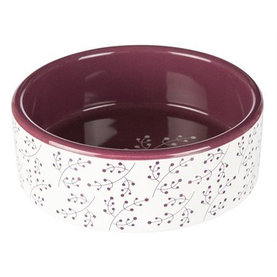 Trixie Bowl, flower motif, ceramic, 0.3 l/ř 12 cm, white/berry