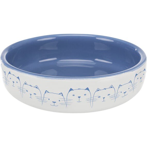E-shop Trixie Hello my little cat bowl, flat, ceramic, 0.3 l/ř 15 cm, light blue/white