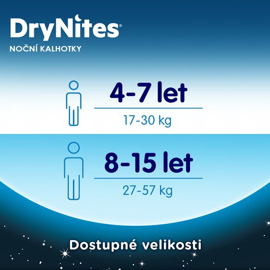 E-shop HUGGIES DryNites pro chlapce 8-15 let, 9 ks (27-57 kg) - kalhotkové pleny