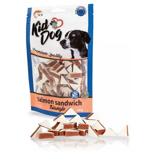 Maškrta KID DOG Lososové sendvičové trojuholníky pre psy 80g