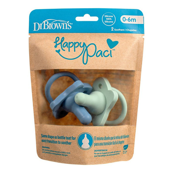 DR.BROWN'S HappyPaci cumlík 0-6m 2ks, modrý/zelený