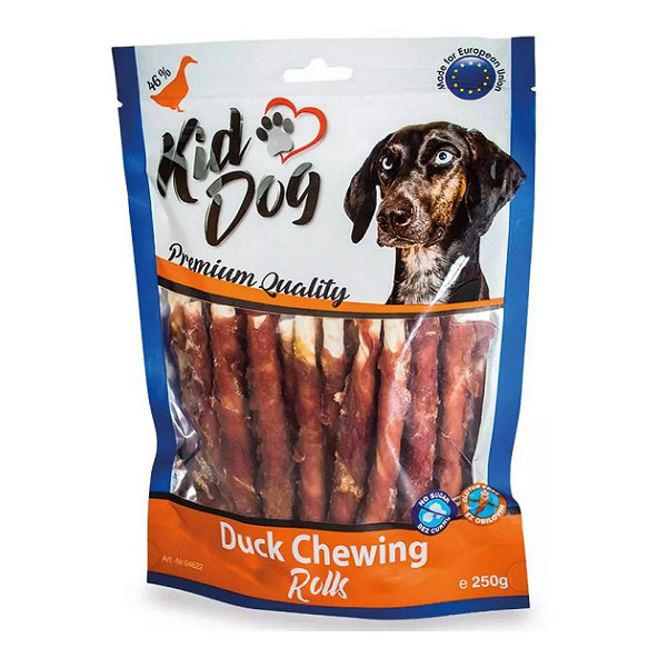 Maškrta pre psy KID DOG Kačacie mäso na byvolej tyčinke 250g