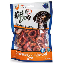 Maškrta pre psy KID DOG Kačacie mäso na treščej rolke 250g
