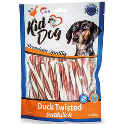Maškrta pre psy KID DOG Kačací točený sendvič s treskou 250g