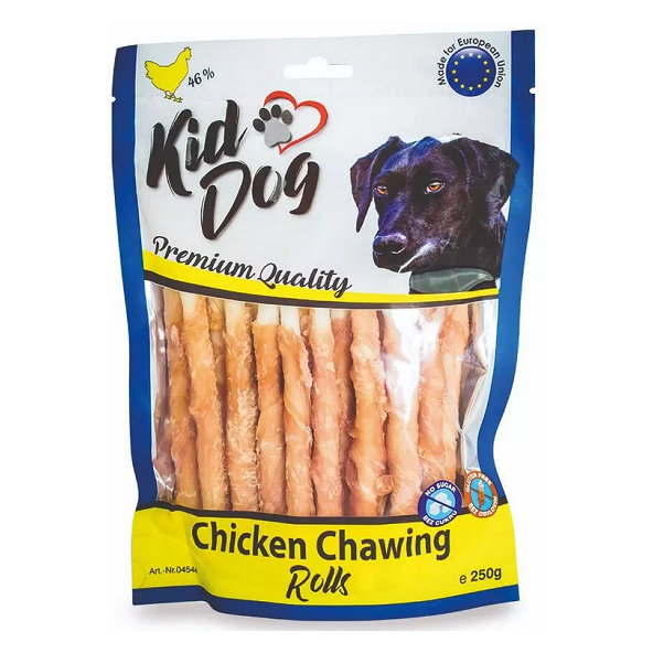 Maškrta pre psy KID DOG Kuracie mäso na byvolej tyčinke 250g