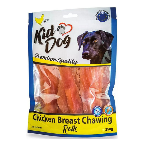 Maškrta pre psy KID DOG Kuracie prsia na byvolej tyčinke 250g