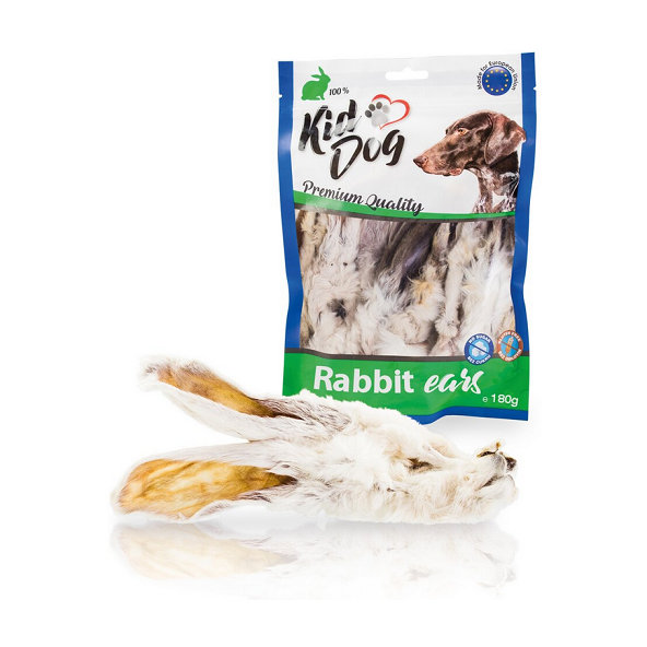 Maškrta pre psy KID DOG Králičie uši so srsťou 180g